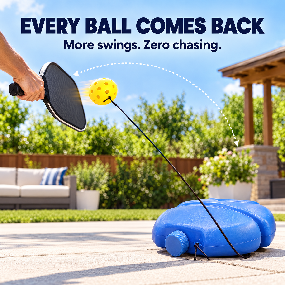 Every ball comes back on the elastic cord