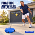 Man practicing pickleball on his driveway with the GoldenPaddle solo trainer